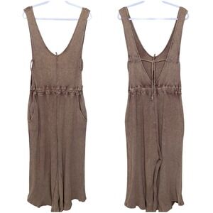 Oli & Hali Tan Waffle Knit Jumpsuit Wide Leg Womens L Tie Back Boho Lagenlook